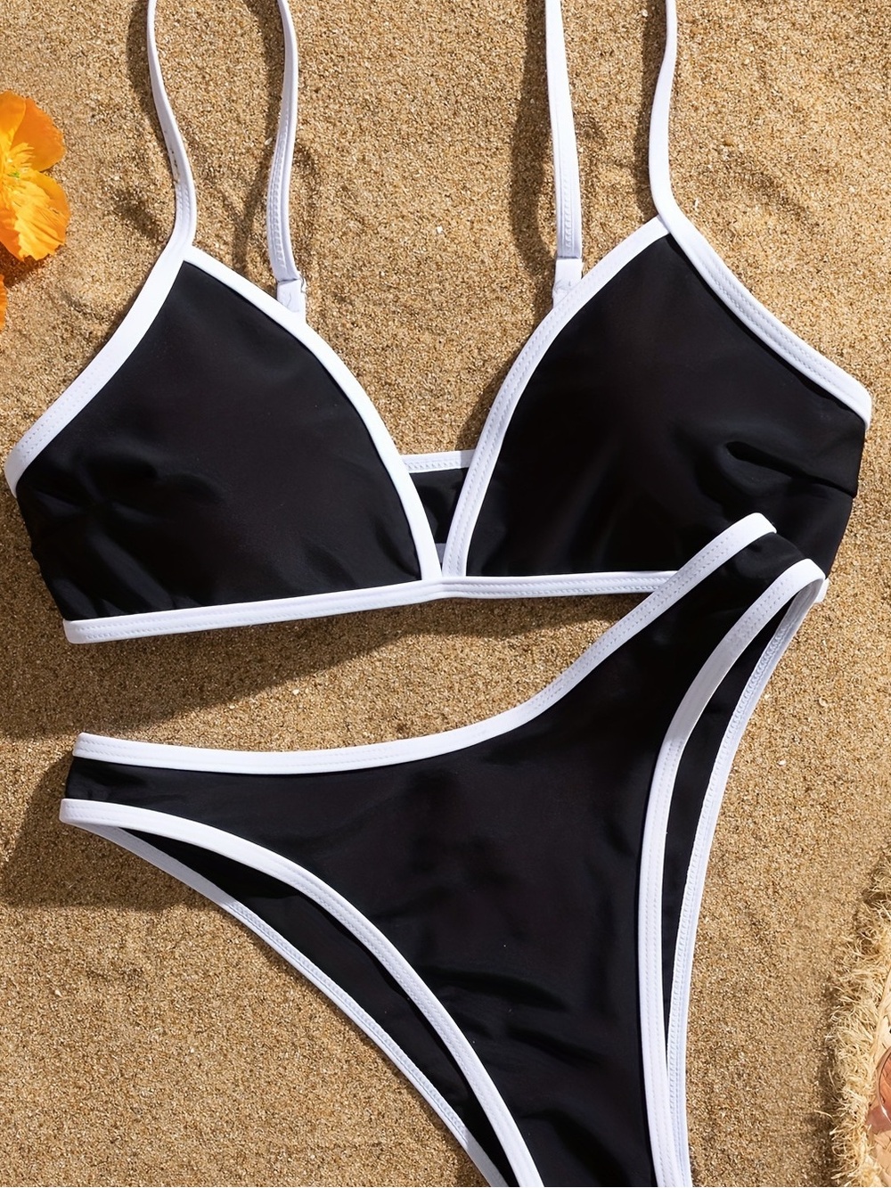 Black Triangle Swim Bra with White Trim - Women Swim Bra - Picture 3 of 3